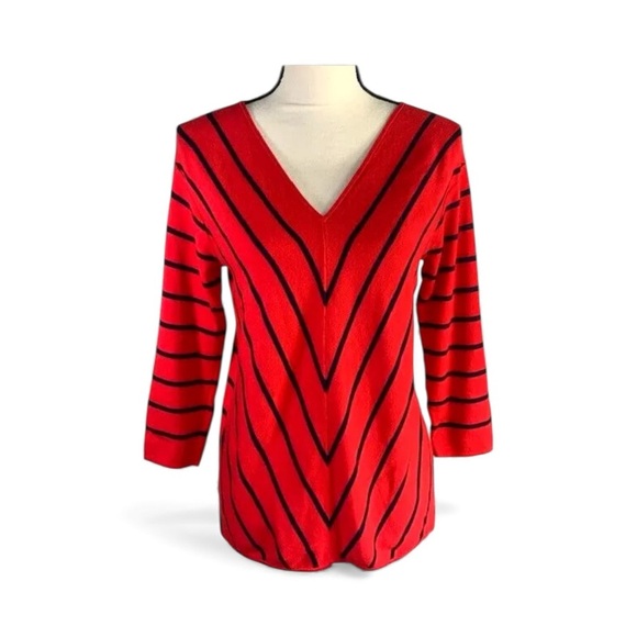 Talbots Red and Black V-Neck Sweater - Picture 2 of 6
